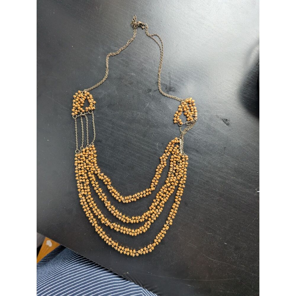 • Vintage Multi Strand Beaded Statement Necklace Boho Fairycore Earthy Draped